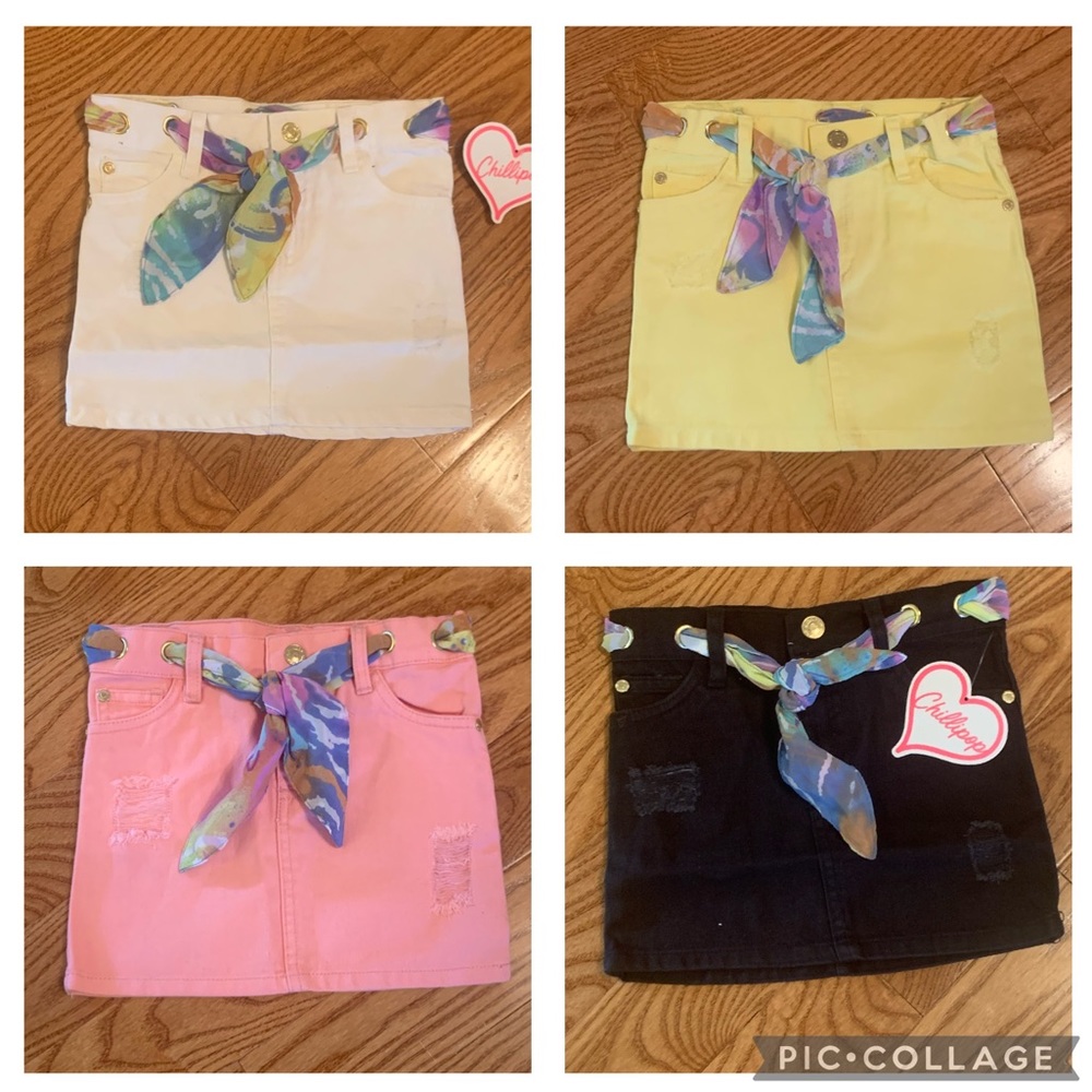 GIRLS' DENIM SKIRT WITH CHIFFON BELT